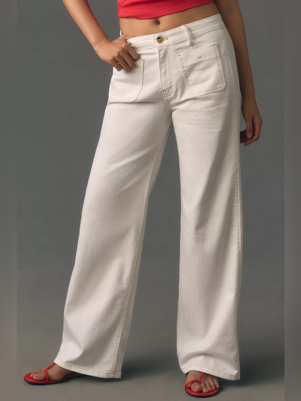 Pilcro Vintage Column High-Rise Wide-Leg Jeans Size 28 White Patch Pockets